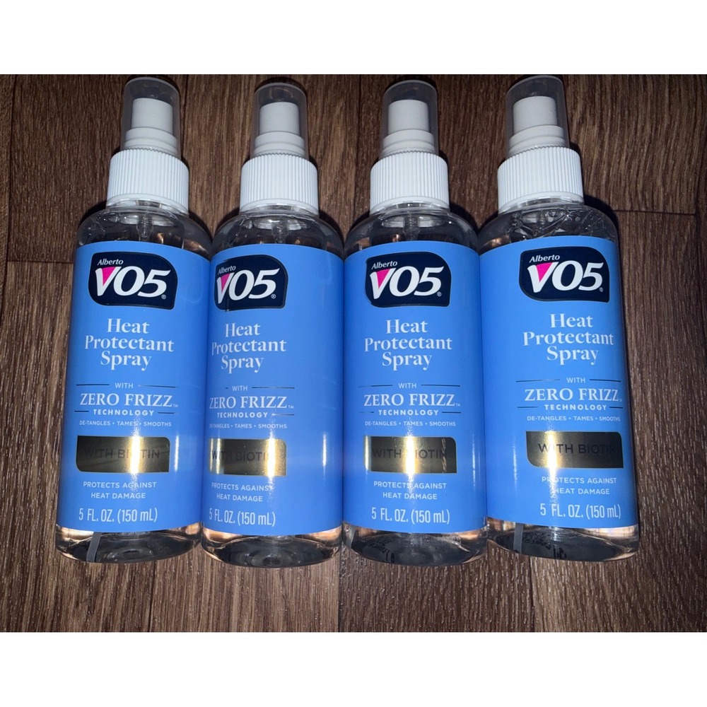 Alberto VO5 Heat Protectant Spray with Biotin Zero Frizz 5oz 4 Pack Bundle